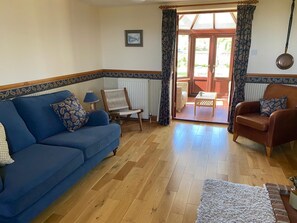 Smart TV, chimenea, libros y estéreo 