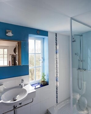 Shower, hair dryer, bidet, towels