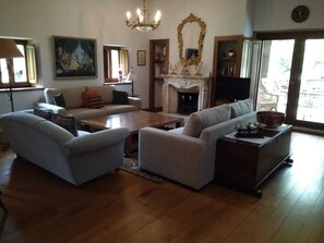 Televisión, chimenea y reproductor de DVD 