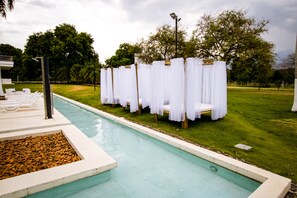 Outdoor pool, pool loungers