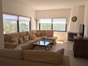 Smart TV, chimenea, consola de videojuegos y reproductor de DVD 