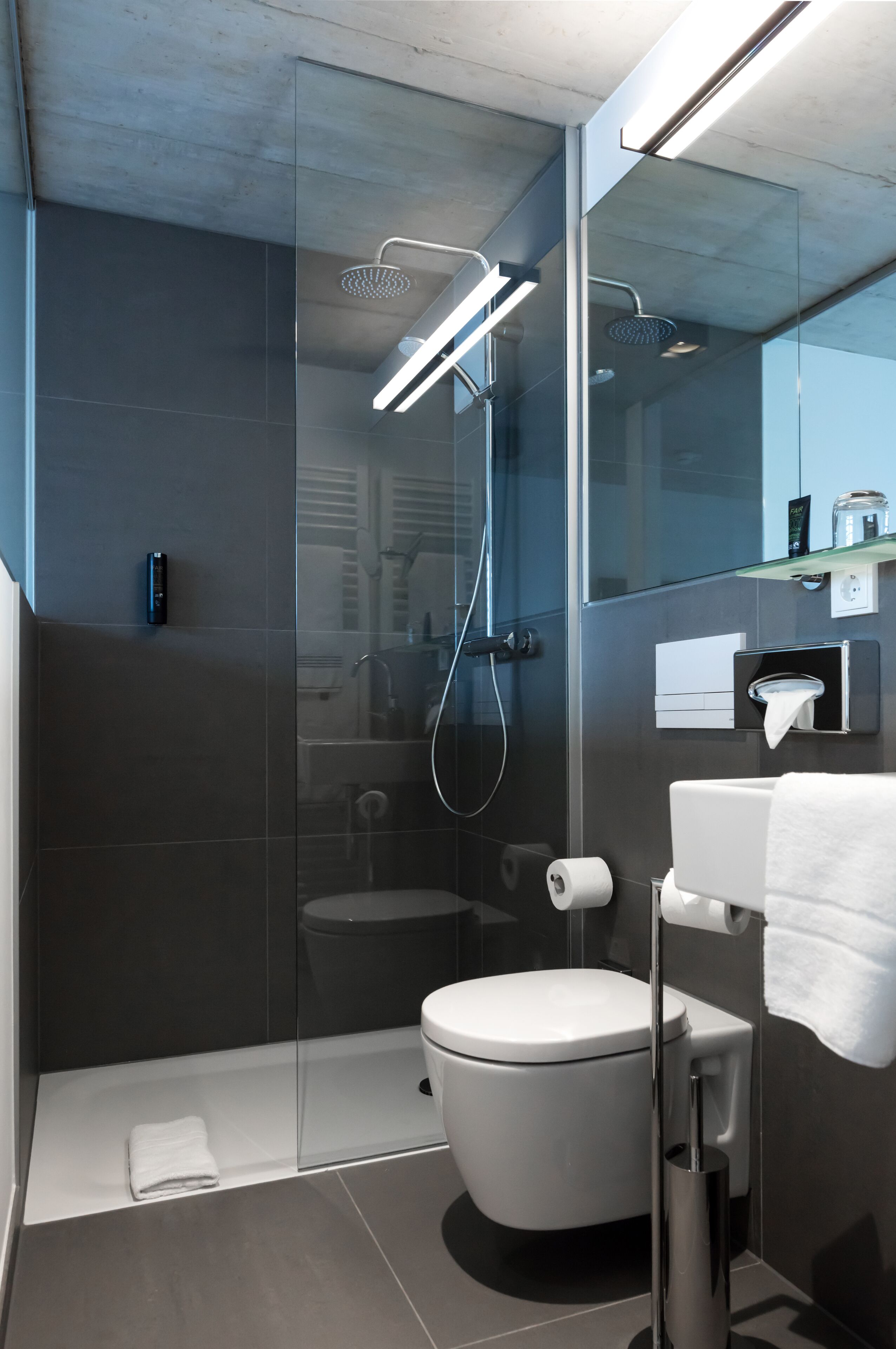 shower, free toiletries, hair dryer, towels