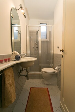 Combined shower/tub, hair dryer, bidet, towels - Parione House apartment in the center of Rome (Roma)