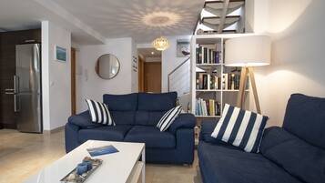 TV, DVD player, books, video library