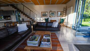 Smart TV, fireplace, DVD player, ping pong