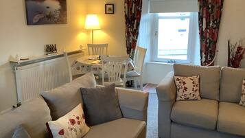 TV, fireplace, DVD player, books