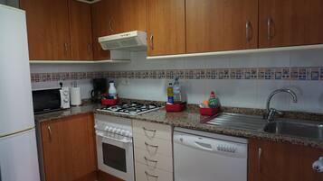 Fridge, microwave, dishwasher, coffee/tea maker