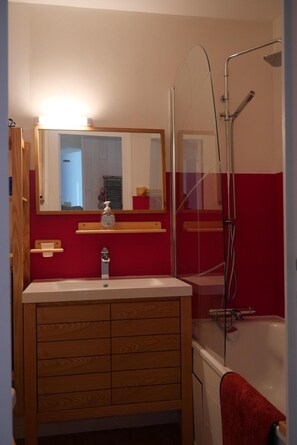 Bathtub, hair dryer