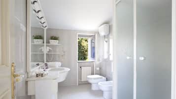 Duschwanne, Haartrockner, Bidet, HandtĂŒcher