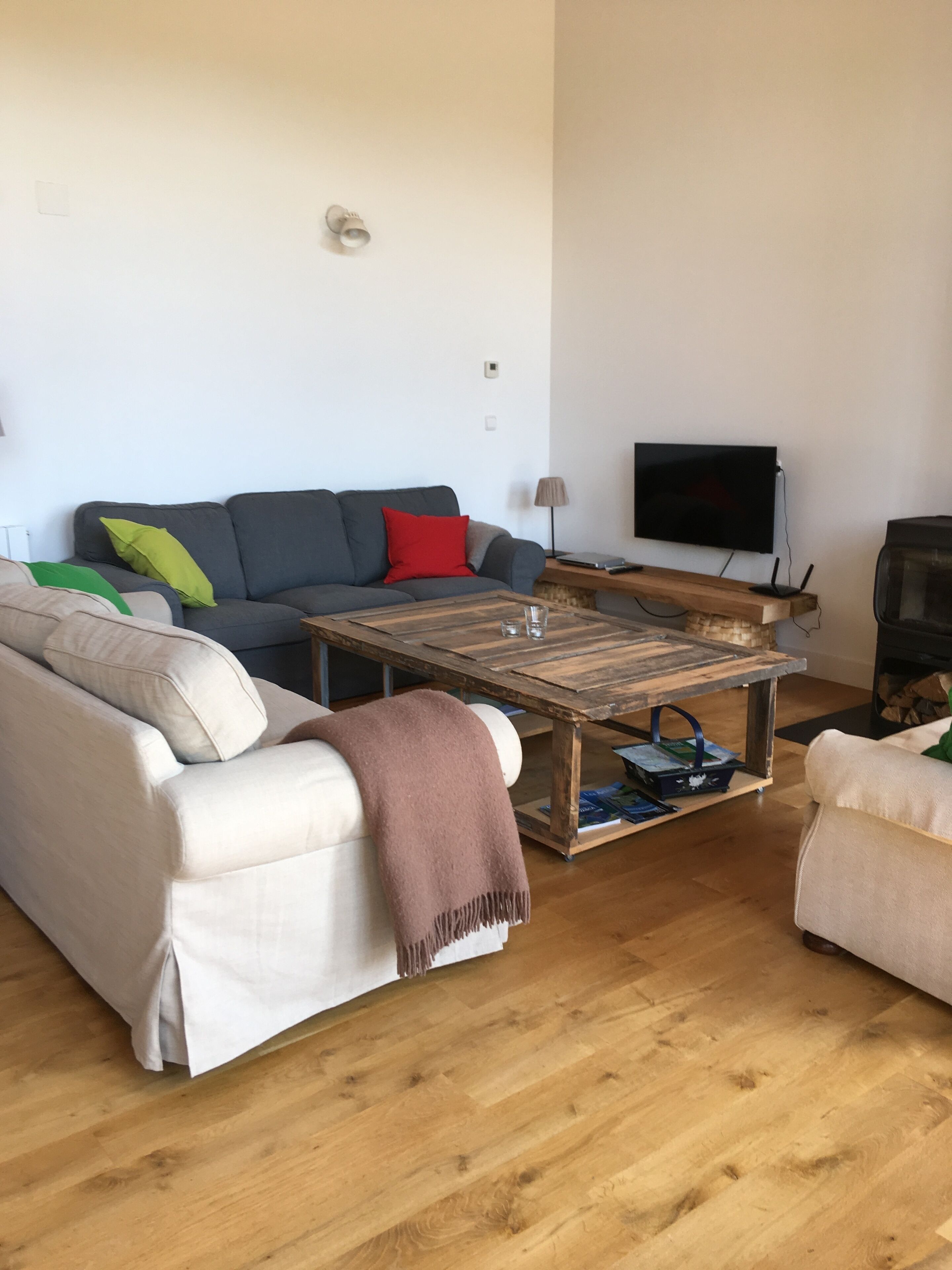 TV, fireplace, DVD player, books