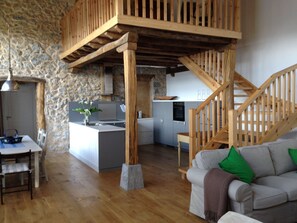 TV, fireplace, DVD player, books