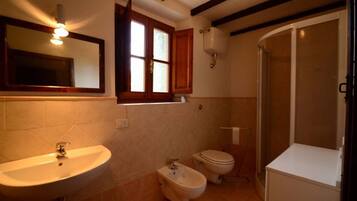Regadera, secadora de cabello, bidet, toallas