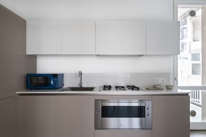 Fridge, microwave, oven, dishwasher