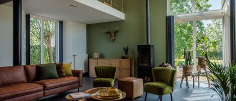 Televisie, een open haard en boeken