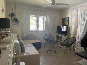 TV, DVD player, books - L'Escala: Nice apartment, very comfortable, terrace, swimming pool, tennis courts, (L'Escala)