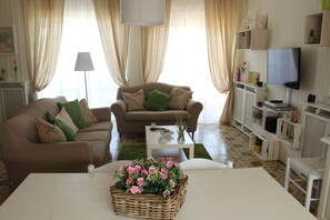 TV, DVD player, books