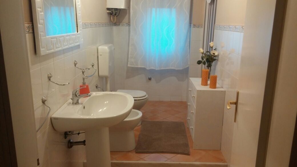 Ein kleines Badezimmer mit Waschbecken, Toilette und Duschvorhang.