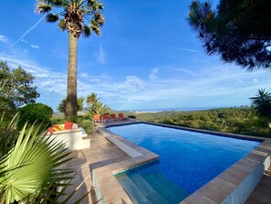 Outdoor pool, sun loungers