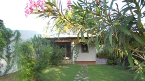 A house with a stone pathway leading to the entrance, surrounded by lush greenery and flowering plants. - Apartment/ flat - Villasimius (Castiadas)