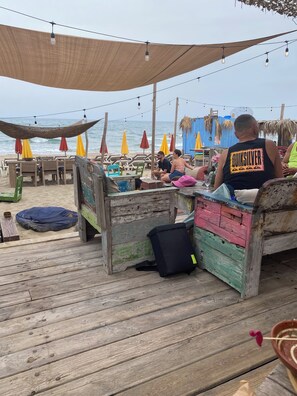 Beach nearby, sun loungers