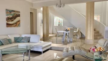 Una Smart TV, una chimenea, un reproductor de DVD, libros