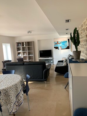 TV, caminetto, impianto stereo