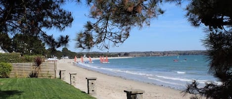 On the beach, beach towels