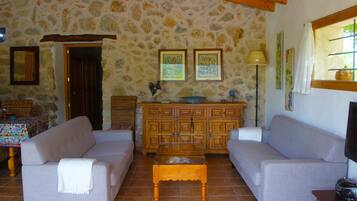 Een smart-tv, een open haard, een dvd-speler en boeken