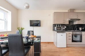 Fridge, microwave, oven, toaster