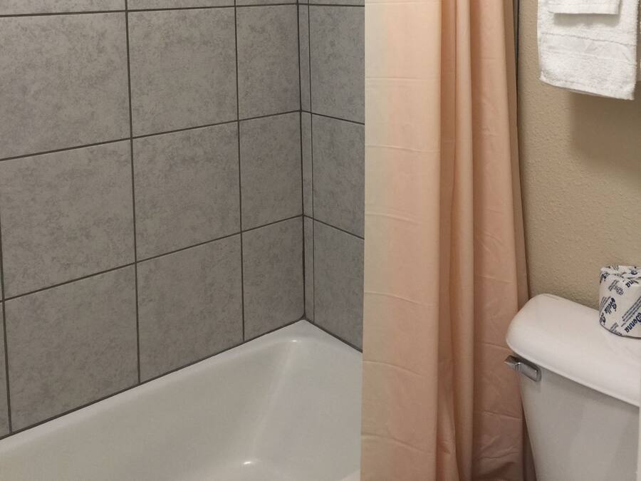 A bathroom with a shower, a toilet, and a towel rack.