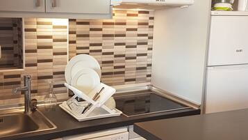 Frigorífico, microondas, horno y placa de cocina