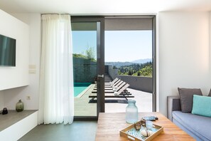 TV, fireplace, DVD player, books - Villa Aspro - Top quality villa surrounded by nature, close to the beach (Chania)