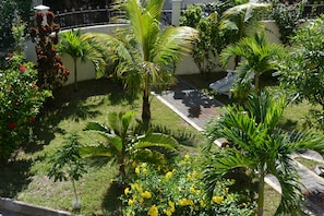 Looking down on the garden from the 1st floor balcony