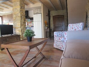 Älytelevisio, takka, kirjoja