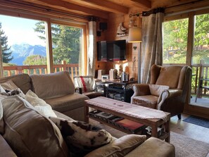 TV, DVD player, books, stereo