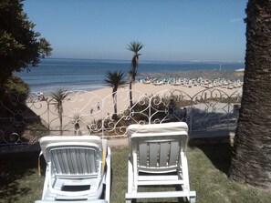 On the beach, beach towels