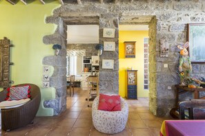 Télévision, cheminée, livres