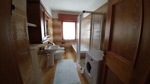 Combined shower/tub, hair dryer, bidet, towels