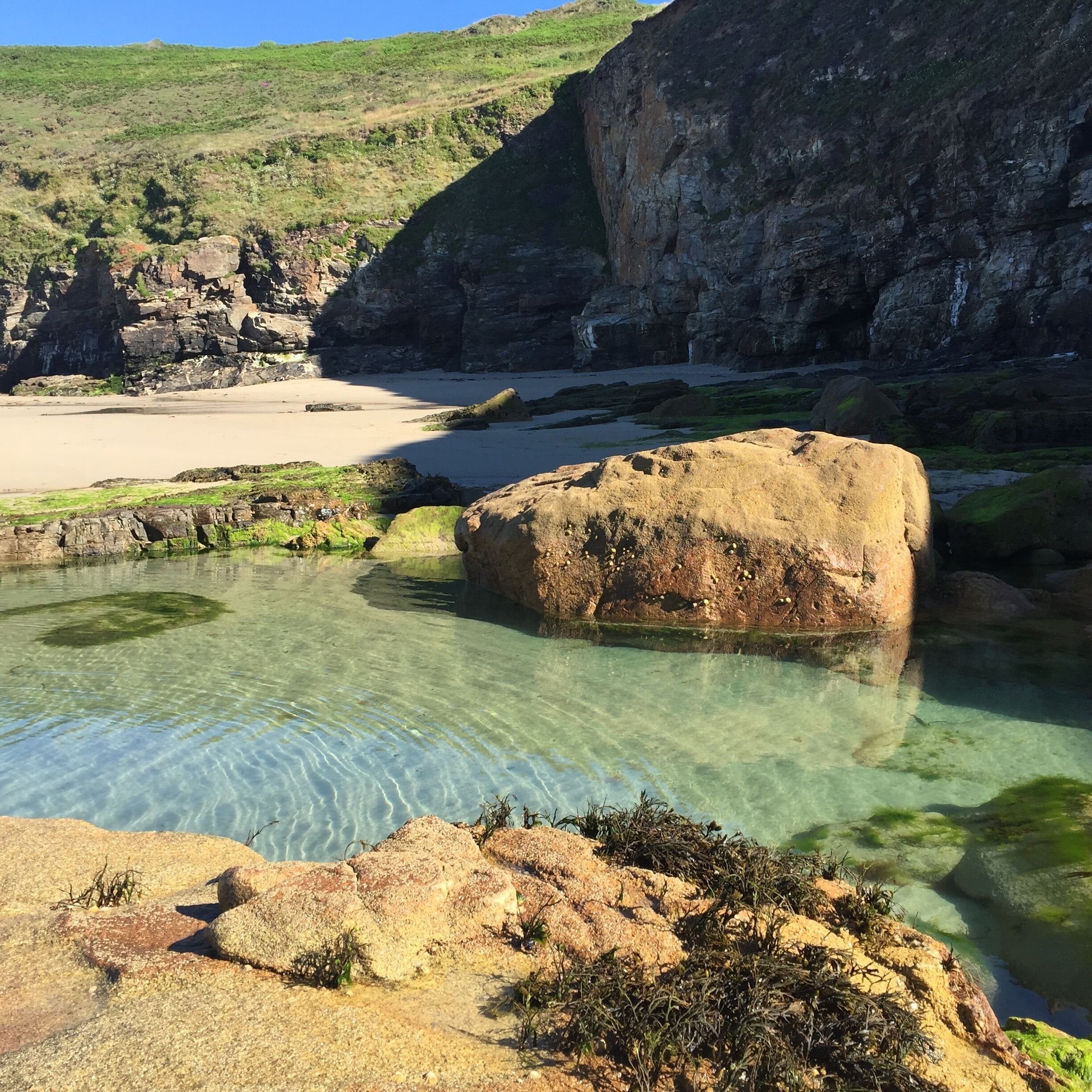 Crystal clear rock pools on Rinsey Beach, just a short walk from the house