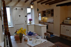 Dining - Parsonage Farm Stables, with stunning views down to the sea (Porlock)