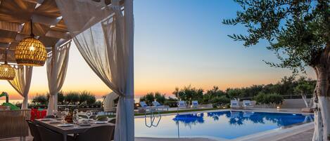 Indoor pool, a heated pool, pool loungers