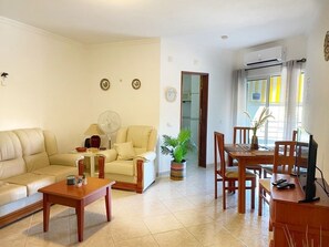 TV, DVD player, books, music library