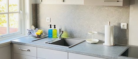 Coffee/tea maker, fridge, oven, electric kettle