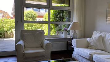 TV, DVD player, books, music library