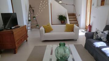 Télévision, cheminée, table de tennis de table