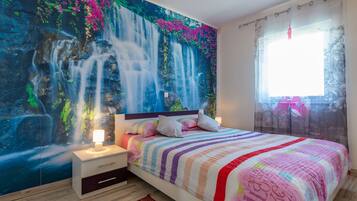 2 bedrooms, in-room safe, iron/ironing board, travel cot