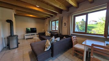 Smart-TV, Kamin, DVD-Player, Bücher