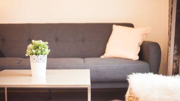 Fernseher, Tischtennisplatte, Bücher