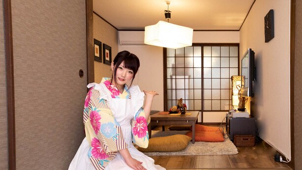 A traditional Japanese room with tatami flooring, a shoji screen, and a low table with a lamp. - RetroChaya1 (Osaka)