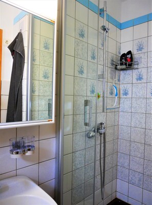 Douche, sèche-cheveux, serviettes fournies, papier toilette